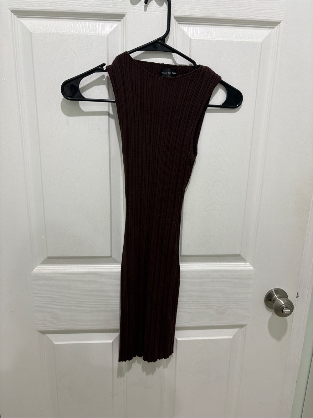 White Fox Boutique Ribbed Sleeveless Mini Dress in Dark Brown